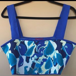 STAUD Zola Pacific Paradise Knit Crop Top Blue Square Neck Size L NWOT